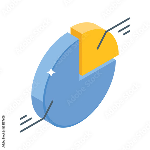 Get this handy isometric style icon of market shares pie graph