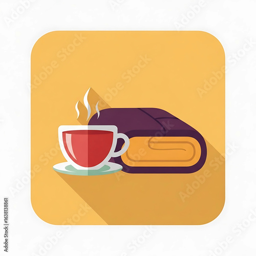 Relaxing morning with a steaming beverage and a soft blanket evoking comfort and tranquility in a minimalist composition fostering a sense of peace and simple pleasures