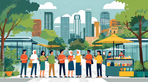 Inclusive Diverse City Characters Interacting in Public Space