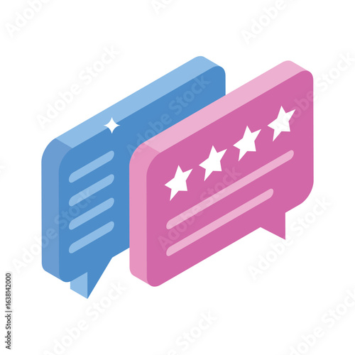 A sleek isometric icon of feedback message