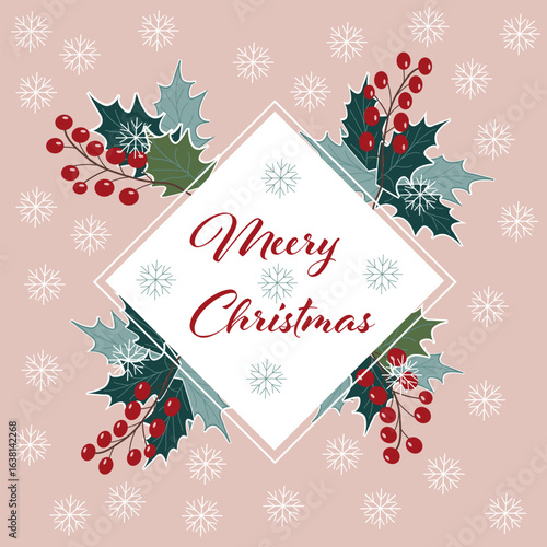 Christmas card with holly and berries