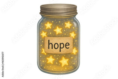 Glass Jar Filled with Glowing Stars is Bringing Hope on a Transparent Background