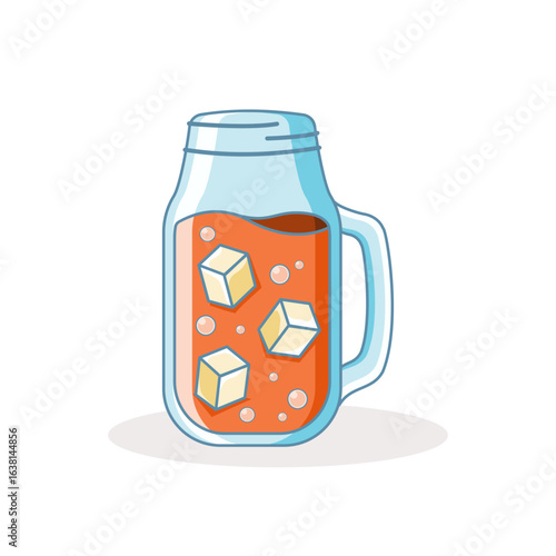 Vector illustration of a glass of sweet, refreshing iced tea designed in a cartoon flat style, isolated on a white background. Perfect for drinking during the summer.