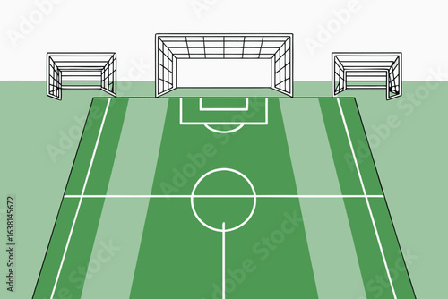 Soccer Field with Three Goals and Green Background football pitch sport