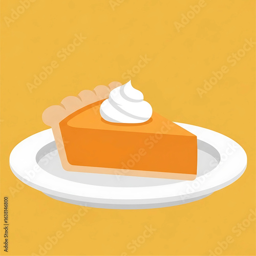 Appealing depiction of pumpkin dessert with whipped topping evoking autumn feast sweetness and seasonal celebration mood on a light amber color background creating anticipation