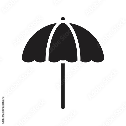 Black umbrella silhouette weather protection rain shield sunshade open parasol isolated vector icon