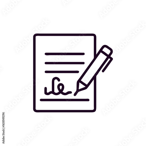Vector art of document with pen signing isolated on white background
