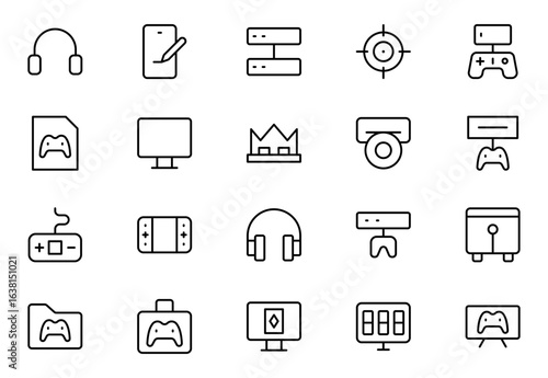 Gaming line icon set. Editable Stroke Icon Collection. Includes phone gaming, playstation, shop gaming, steer, store, and More. Outline icons vector collection.