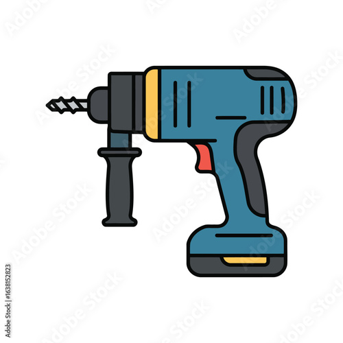 Blue cordless drill vector illustration power tool construction equipment diy home repair isolated eps graphic