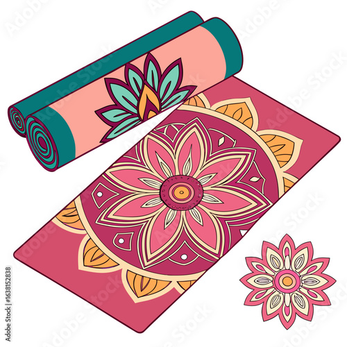 a pink yoga mat with a flower design