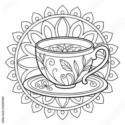 
a black and white drawing of a teacup