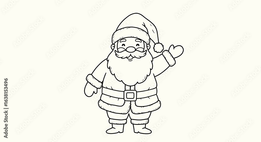 Fototapeta premium Friendly Waving Santa Claus Line Art Illustration for Christmas