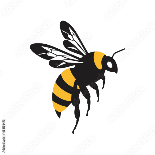 Flying bee illustration striped insect vector nature wildlife pollination honey production isolated eps graphic