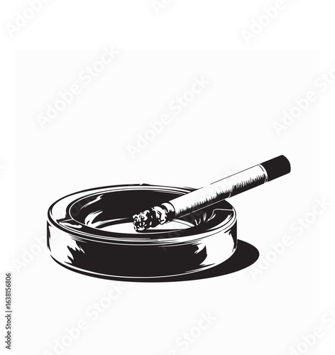 Gray Ashtray with Smoking Cigarette Vector Illustration for Tobacco and Smoking Concept