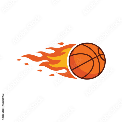 Flaming basketball vector illustration sports action game speed dynamic motion athletic competition isolated graphic