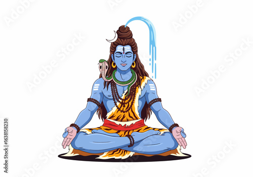 Pixel art illustration of Lord Shiva meditating peacefully