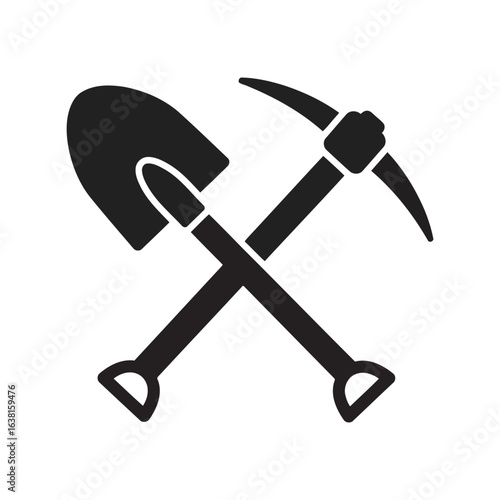 Crossed shovel and pickaxe vector illustration mining tools excavation equipment digging graphic