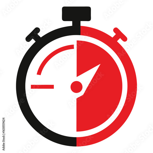 Vector art of split colored stopwatch indicating time measurement isolated on white background