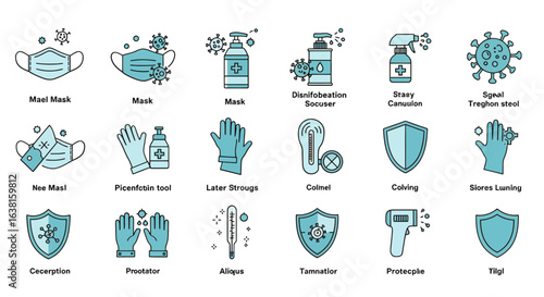 Health protection and safety line icon collection. Vector symbols for hygiene, disinfection, and virus prevention.