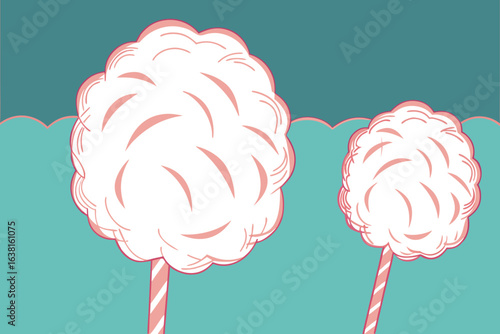 Two Pink Cotton Candy Clouds on Teal Background sweet treat