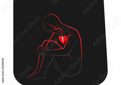 Vector illustration of a broken hearted person embracing knees