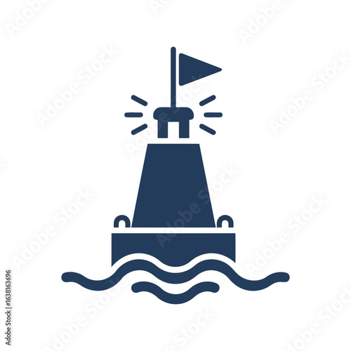 Nautical buoy with flag and light maritime navigation marker sea safety signal water guidance icon isolated vector graphic