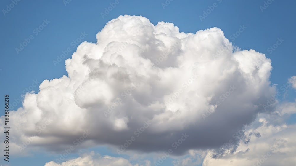 Naklejka premium Fluffy cumulus cloud in blue sky, embodying peace and vastness of summer