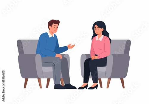 Flat vector illustration man and woman in therapy session