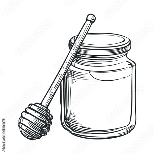 Honey jar and dipper in a rustic design for kitchen decor