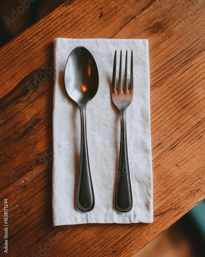 Spoon and Fork on Napkin