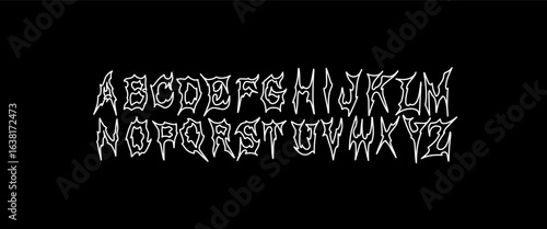 Alphabet in grunge street art, death metal, rock, or gothic style, available as a vector for t-shirt and textile printing.
