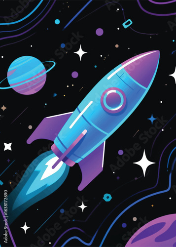 flight space rocket Illustrator Artwork design template poster