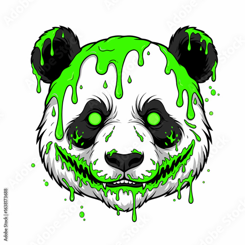 Graphic illustration of a monstrous panda dripping toxic green slime