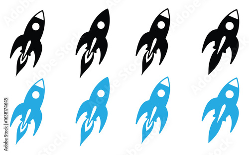 Rocket icon.Rocket icon set. Bold style. Duo tone colors. rocket, Soyuz rocket, startup, spaceship, management.Rocket launched icon vector.