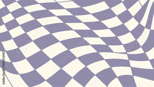 Wavy checkered background with distorted squares, creating a trendy and psychedelic pattern for modern designs and retro aesthetics