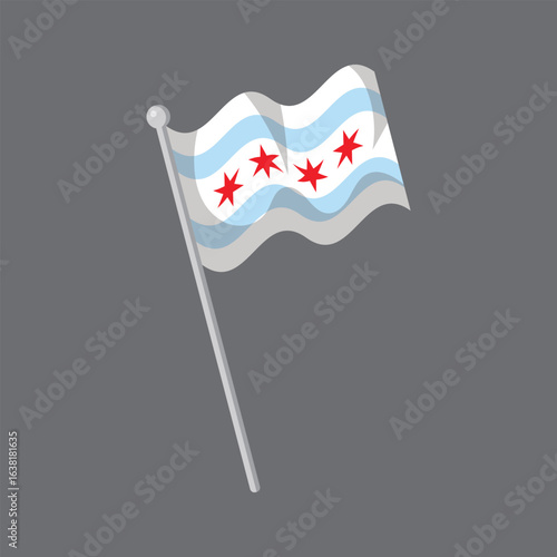 Chicago flag with pole flat design