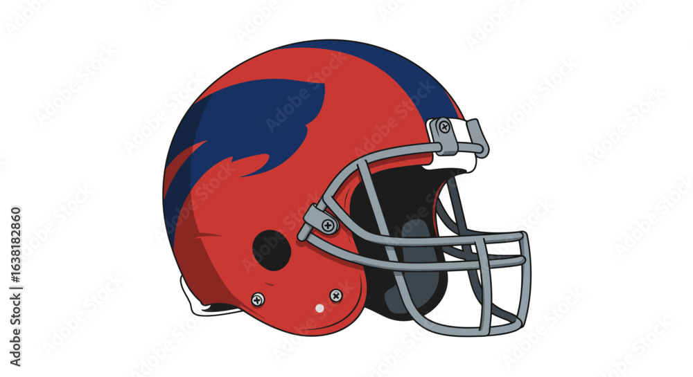 Fototapeta premium Detailed Side View of a Red and Blue Football Helmet Design
