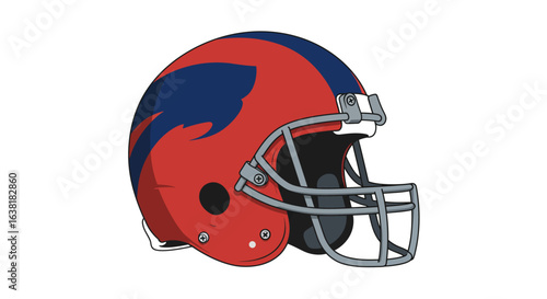 Detailed Side View of a Red and Blue Football Helmet Design