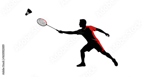 Dynamic Badminton Player Silhouette Serving Shuttlecock