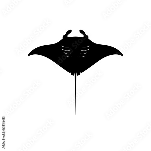 Manta ray celebrating silhouette vector flat illustration on white background.