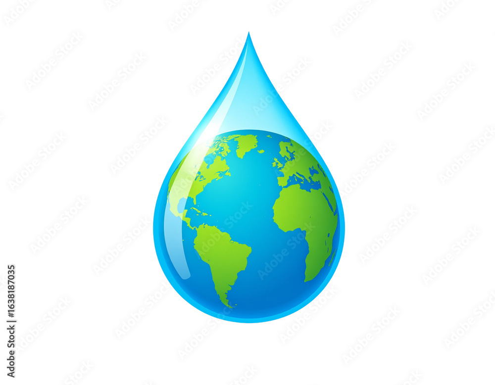Obraz premium Cartoon Style Water Droplet with Tiny Earth Inside, isolated on transparent background PNG