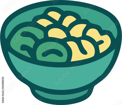 vector a bowl of boiled noodles and green vegetables