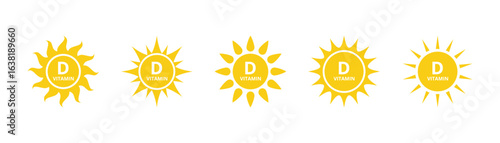 Vitamin D icon. Yellow sun vitamin D symbol. Sun and vitamin D vector illustration