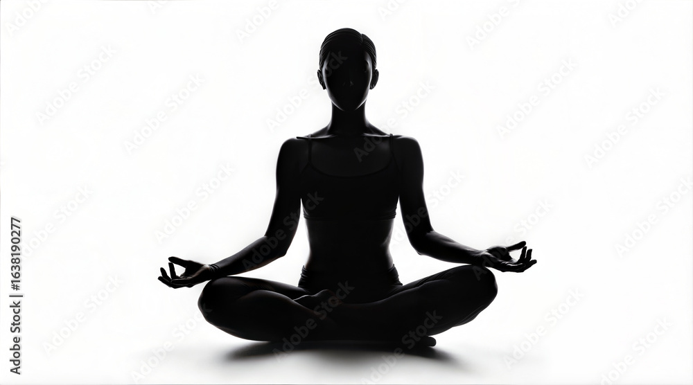 Person meditating in lotus yoga pose against white background Person meditating in lotus yoga pose against white background