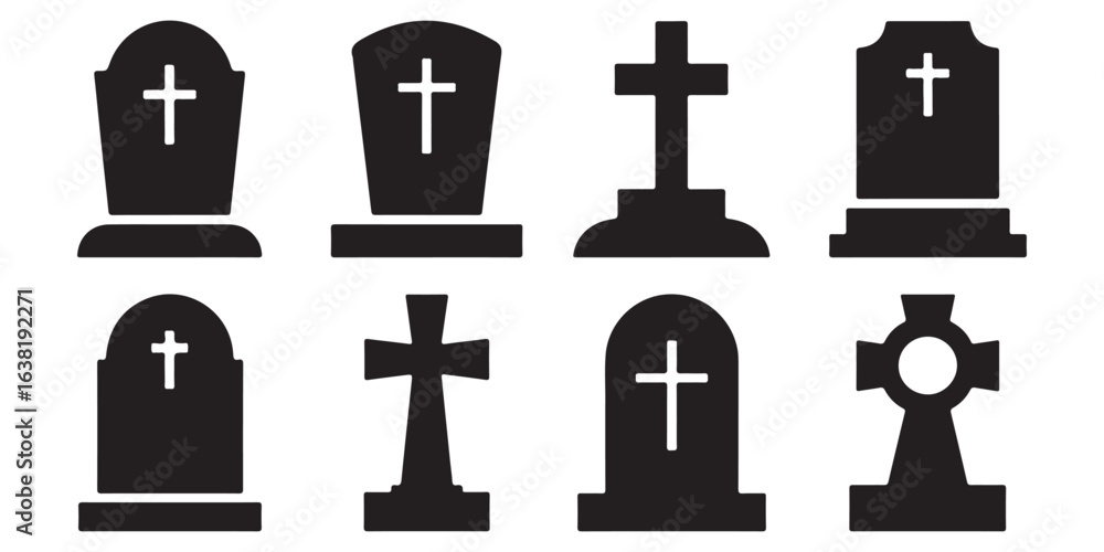 Fototapeta premium Tombstones set vector silhouettes 