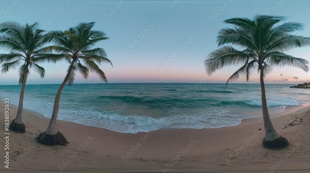 Obraz premium Tranquil Sunset on Tropical Beach with Palm Trees