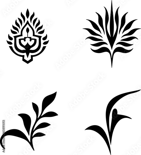 Arabesque Floral Vector Icons Collection – Black Oriental Decorative Elements Set