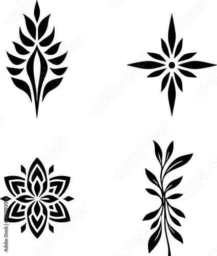 Arabesque Floral Vector Icons Collection – Black Oriental Decorative Elements Set