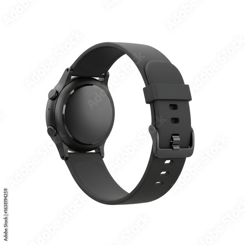 Smartwatch with Black Strap Flat Lay Isolated on White Background