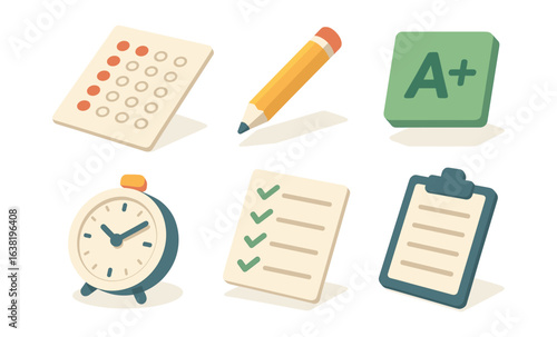 Flat design education icons collection with pencil, clock, and checklist elements